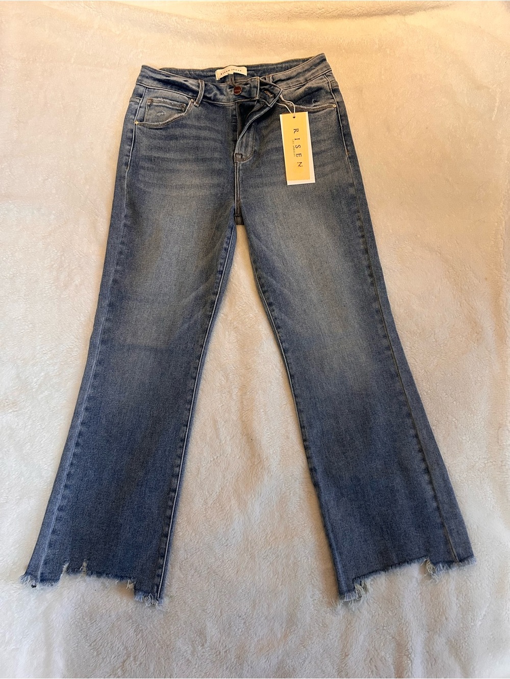 Risen Women's Light Blue Straight-Leg Jeans with Raw Hem